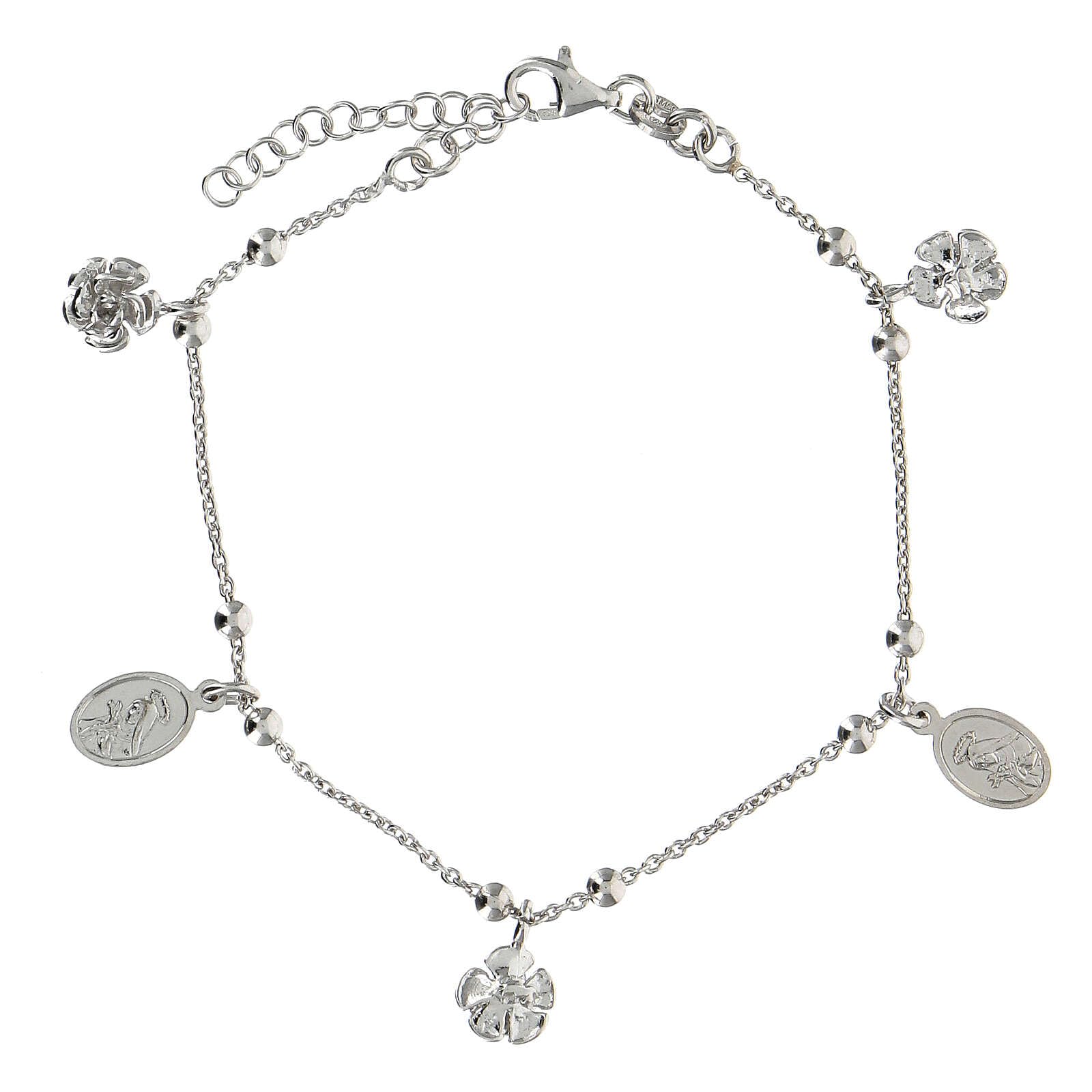 Bracciale sfere argento e nodi cotone nero, croce zirconata bianca