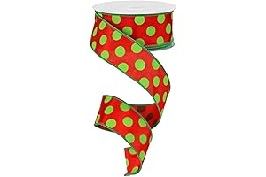 Ex=pressions Polka Dot Christmas Ribbon: Red and Lime Green