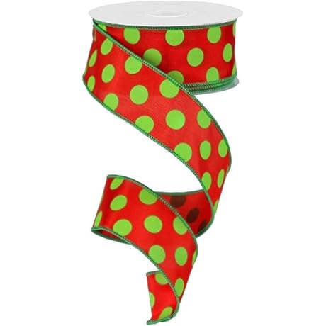 Ex=pressions Polka Dot Christmas Ribbon: Red and Lime Green