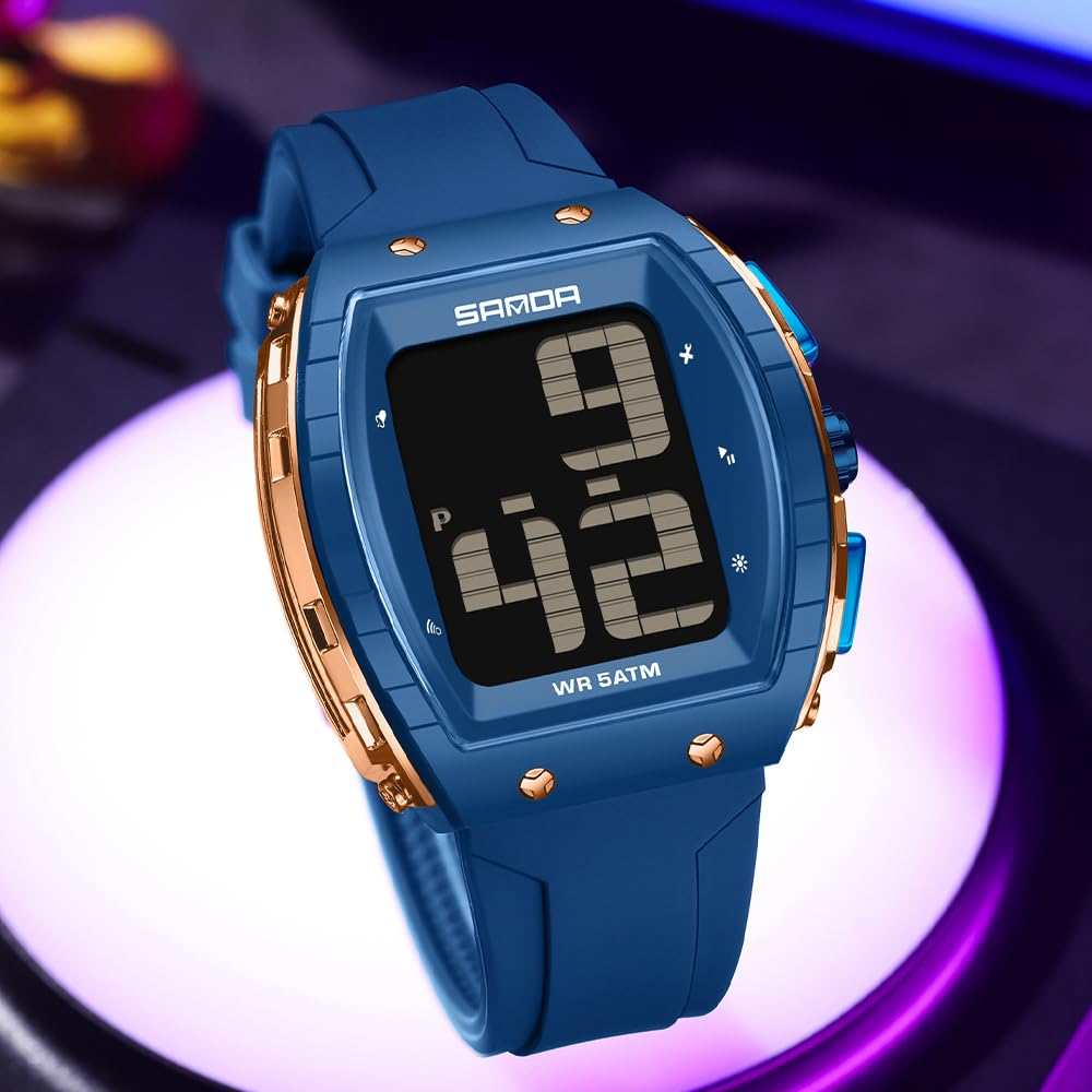 Gosasa Orologio digitale parlante da uomo con ampio quadrante LED, 5 ATM, impermeabile, antiurto, orologio da polso sportivo con tempo vocale, sveglia, timer, retroilluminazione, display di facile