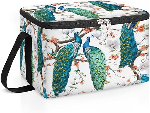Miniatura 2 de Bolsa de almuerzo aislada con diseño de flores de pavo real, bolsa de almuerzo reutilizable para adultos y hombres, lonchera para trabajo, viajes,