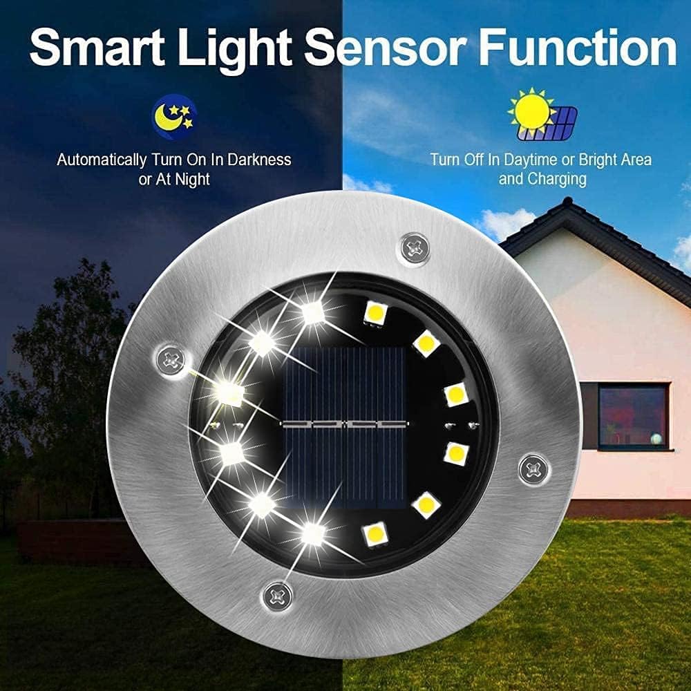 Bzavor 12 luci solari da pavimento, per esterni, 12 LED, con pannello solare aggiornato, decorazione per prato, marciapiede, piscina, terrazze (bianco freddo)