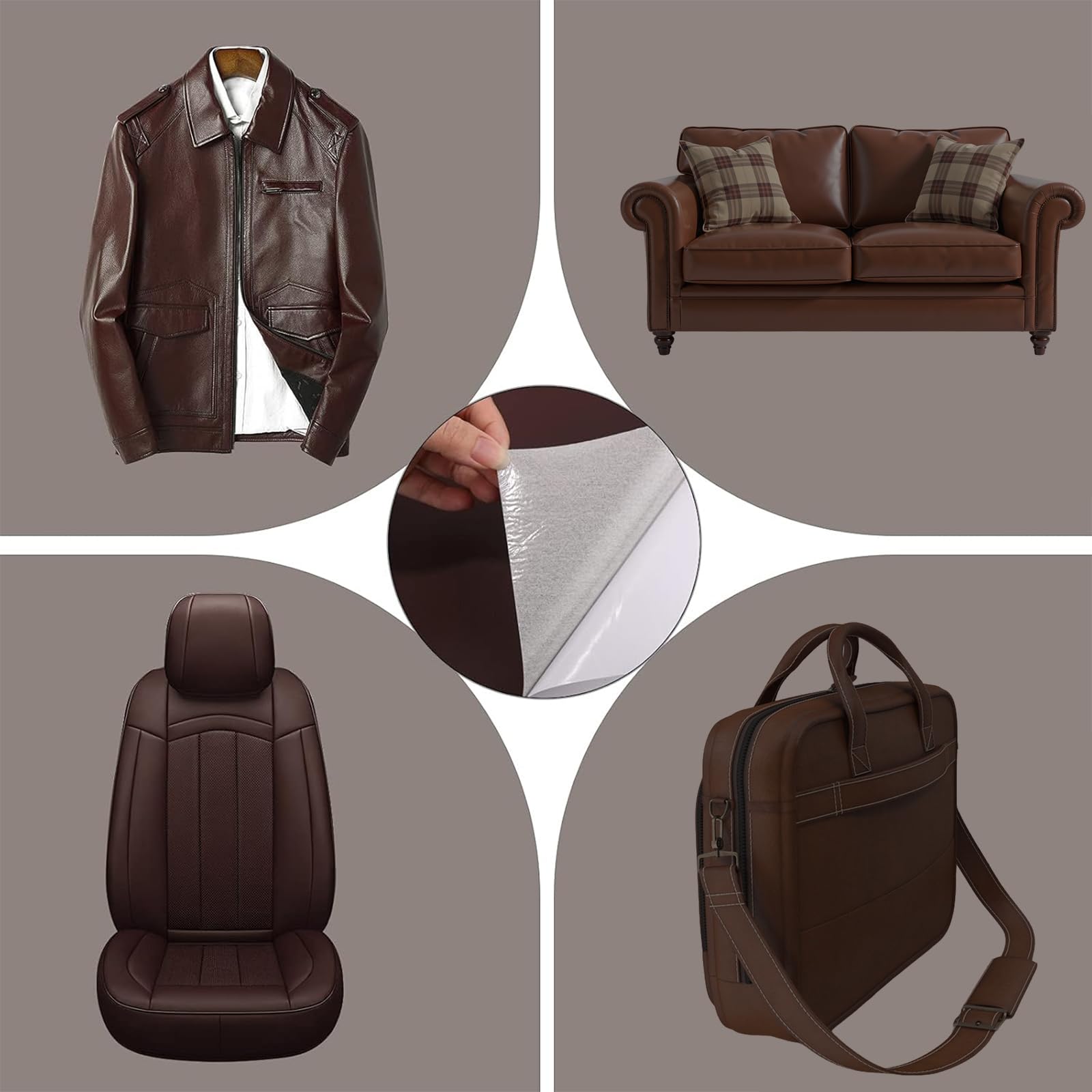 OAZ Patch De Réparation Cuir Autocollant 10x160cm - Simili Cuir Marron Foncé Rétro
