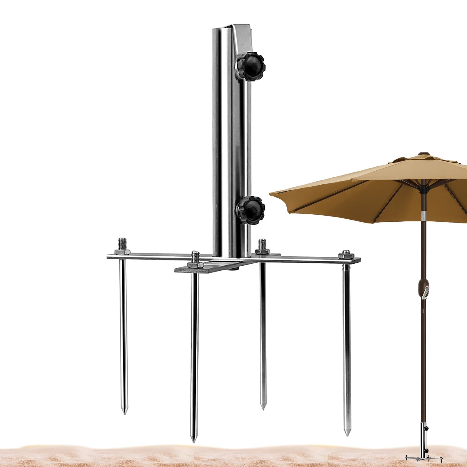 Podstawa parasola plażowego, 4 metalowe słupki dla stabilności, kotwica piaskowa do użytku na zewnątrz, idealna do ogrodu, basenu, patio, trawnika i letnich wakacji
