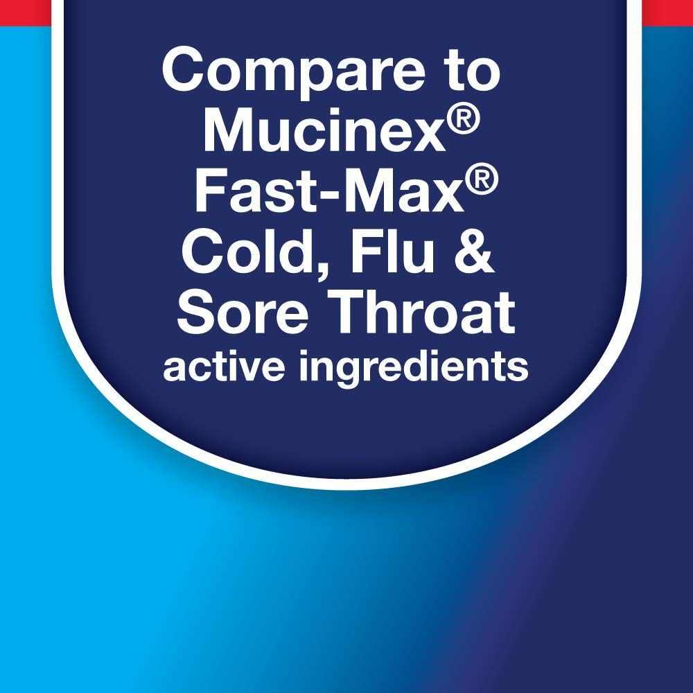 Amazon Basic Care Mucus Relief Cold, Flu & Sore Throat; Helps Relieve Common Cold and Flu Symptoms, 6 Fluid Ounces