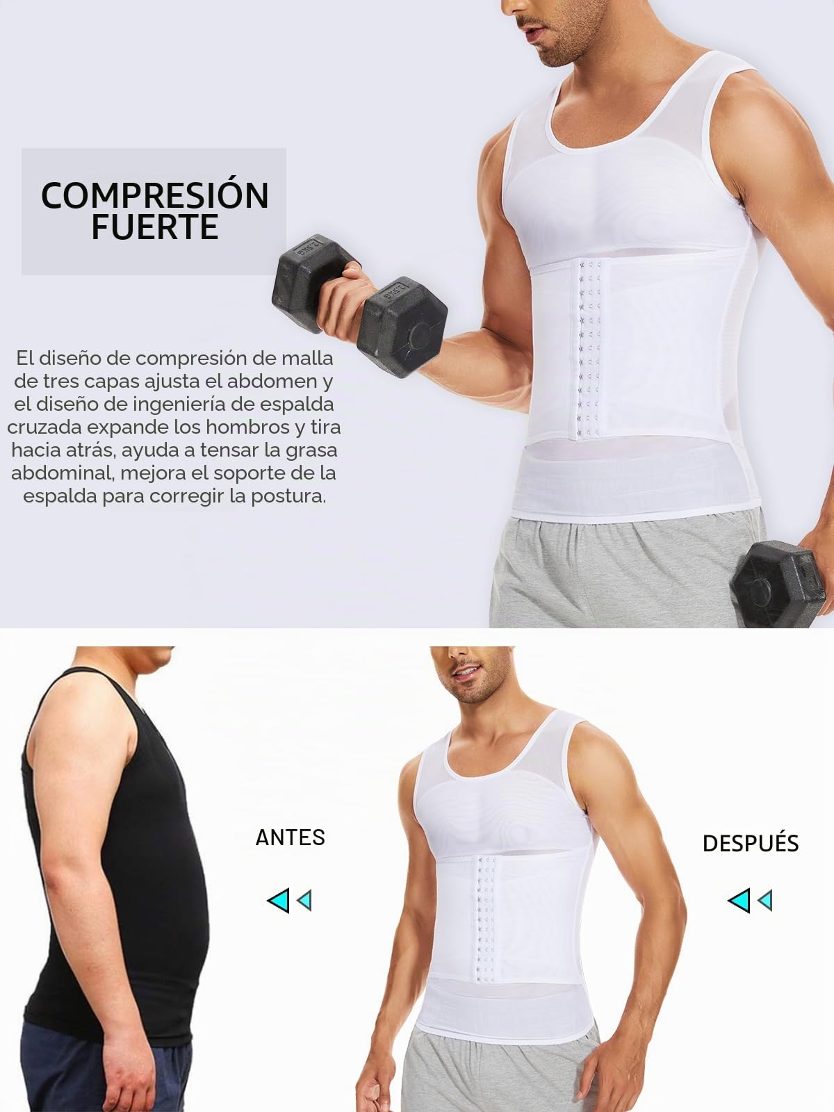 SLIMBELLE Camiseta Reductora Compresión para Hombres Fajas Moldeadora Alta Elasticidad para Comprimir Pecho Abdomen y Cintura Camisa de compresión Slim para Hombres