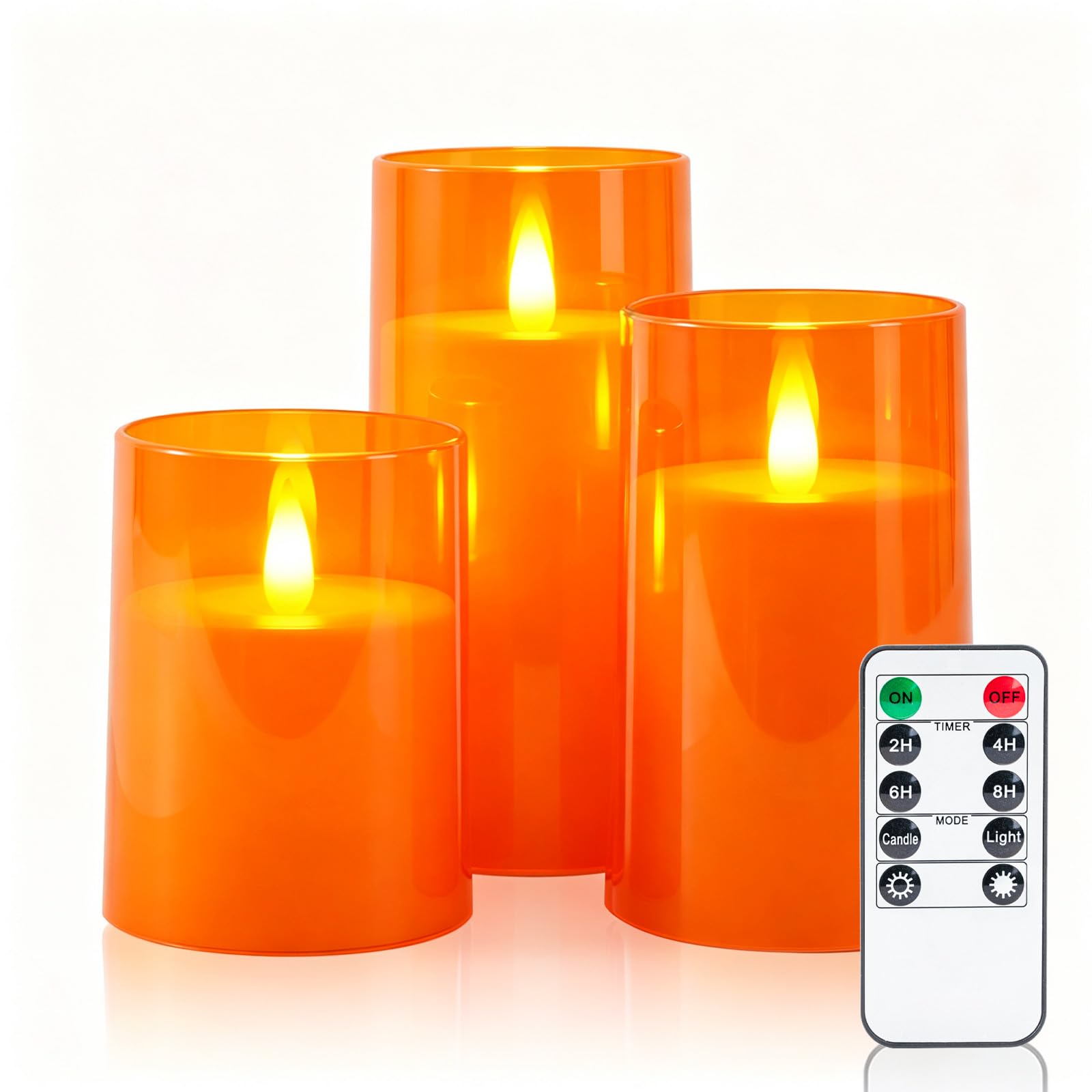 Homemory Orange Flameless Candles Realistic Flickering with Remote for Fall