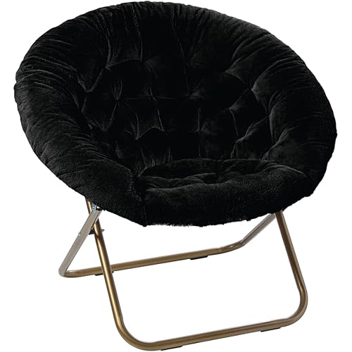 Milliard Saucer Chair For Adults, Teens & Kids, Black, Faux Fur XL Circle Chair for Bedroom, Dorm & Gaming, Foldable Comfy Accent Seat for Small Spaces, Folding Moon / Mushroom / Round Oversized Style