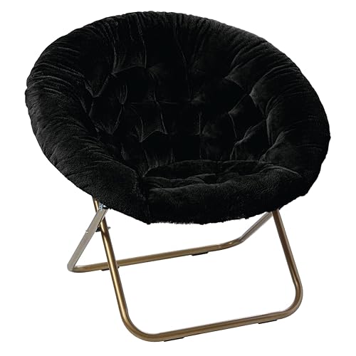 Milliard Saucer Chair For Adults, Teens & Kids, Black, Faux Fur XL Circle Chair for Bedroom, Dorm & Gaming, Foldable Comfy Accent Seat for Small Spaces, Folding Moon / Mushroom / Round Oversized Style - Black