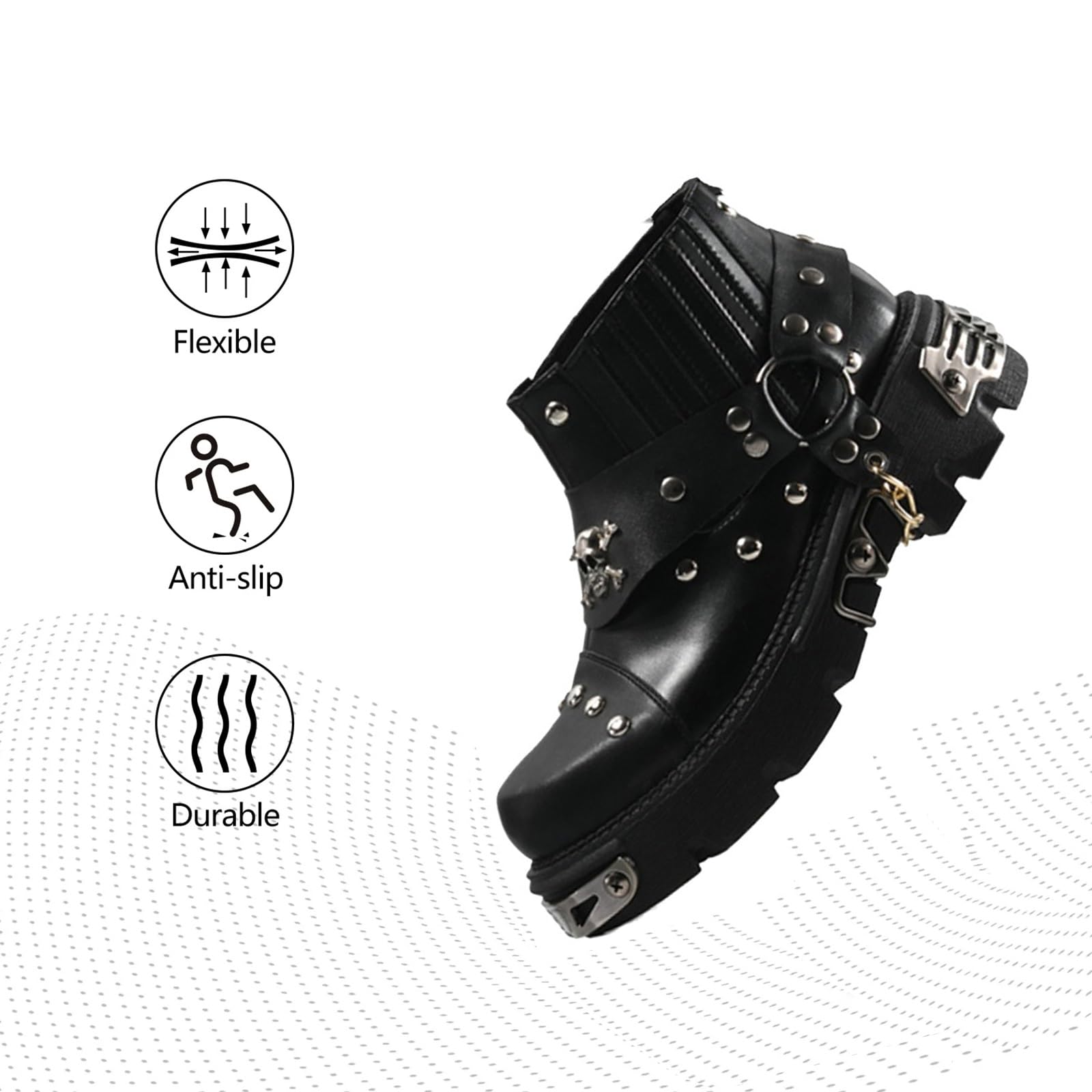 Stivali Da Motociclista A Metà Polpaccio In Vera Pelle Da Uomo, Stivali Da Cowboy Retrò Punk Metal Rock Da Donna, Scarpe Con Plateau