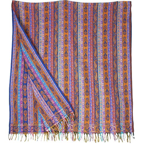 Châle femme blue & rust taille unique, grand foulard chaud et écharpe d'automne bicolore élégante