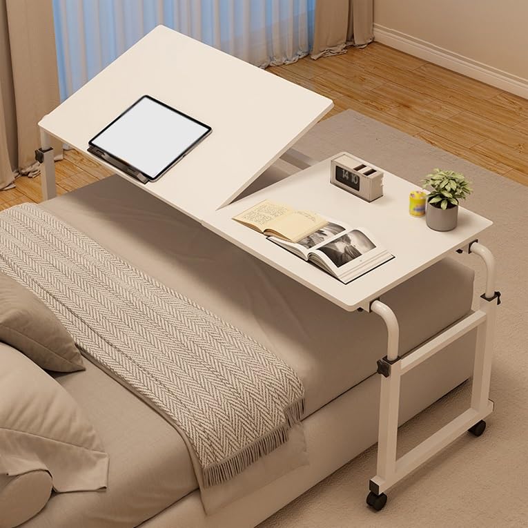 Table de lit réglable à roulettes, Table de Chevet d'hôpital, Bureau Mobile pour Ordinateur Portable au lit, Hauteur sous Plafond de 1,2 m à 1,8 m