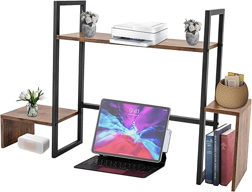 Estantería de escritorio para computadora, estante de exhibición de 2 niveles, organizador de almacenamiento de escritorio, organizador de