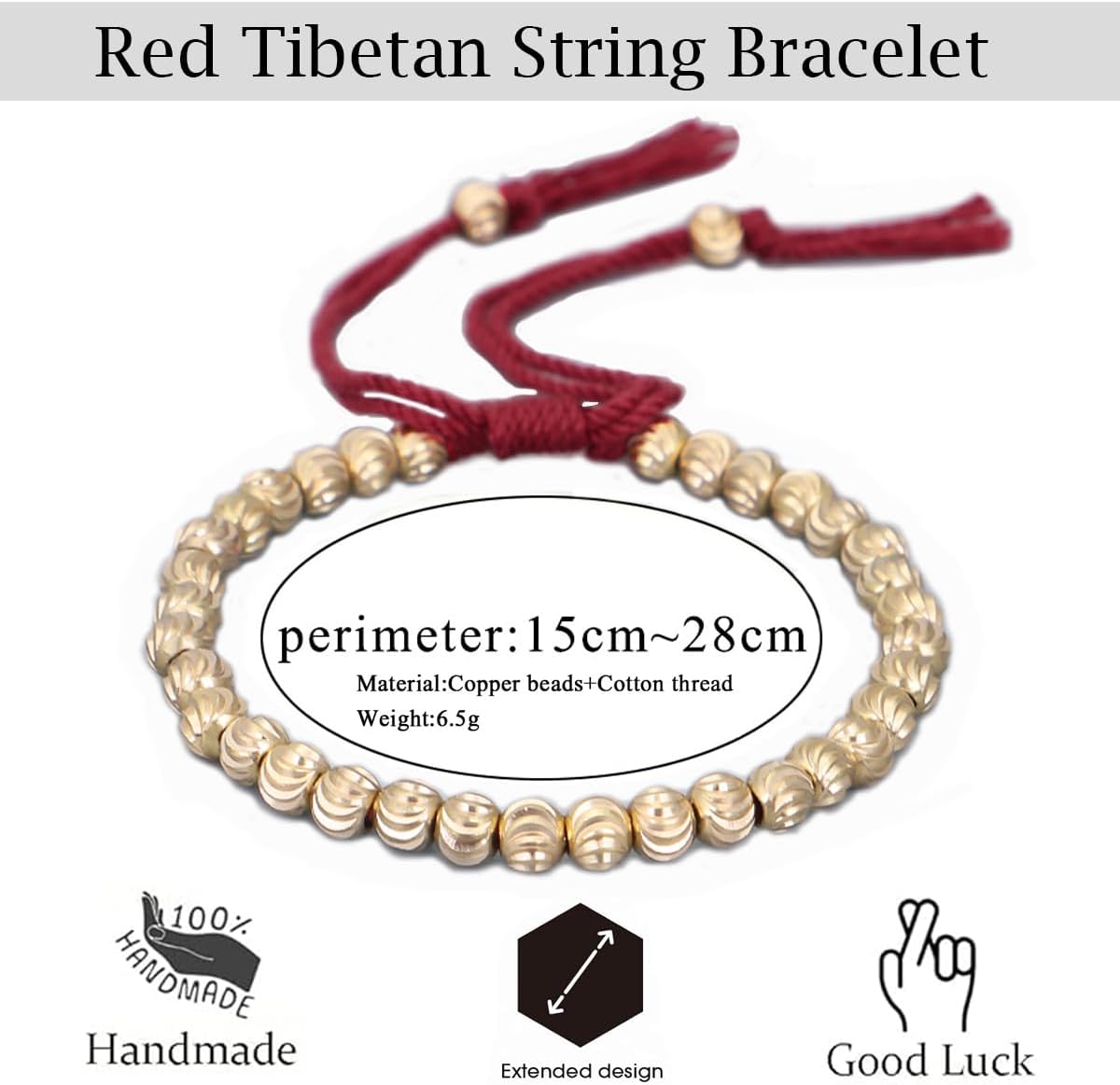 Tibetan Copper Bead Bracelet - Healing Crystal Bracelet -Friendship Bracelet Inspirational Bracelets - Handmade Lucky String Bracelet Natural Stone Power Energy Yoga Bracelet - Image 5