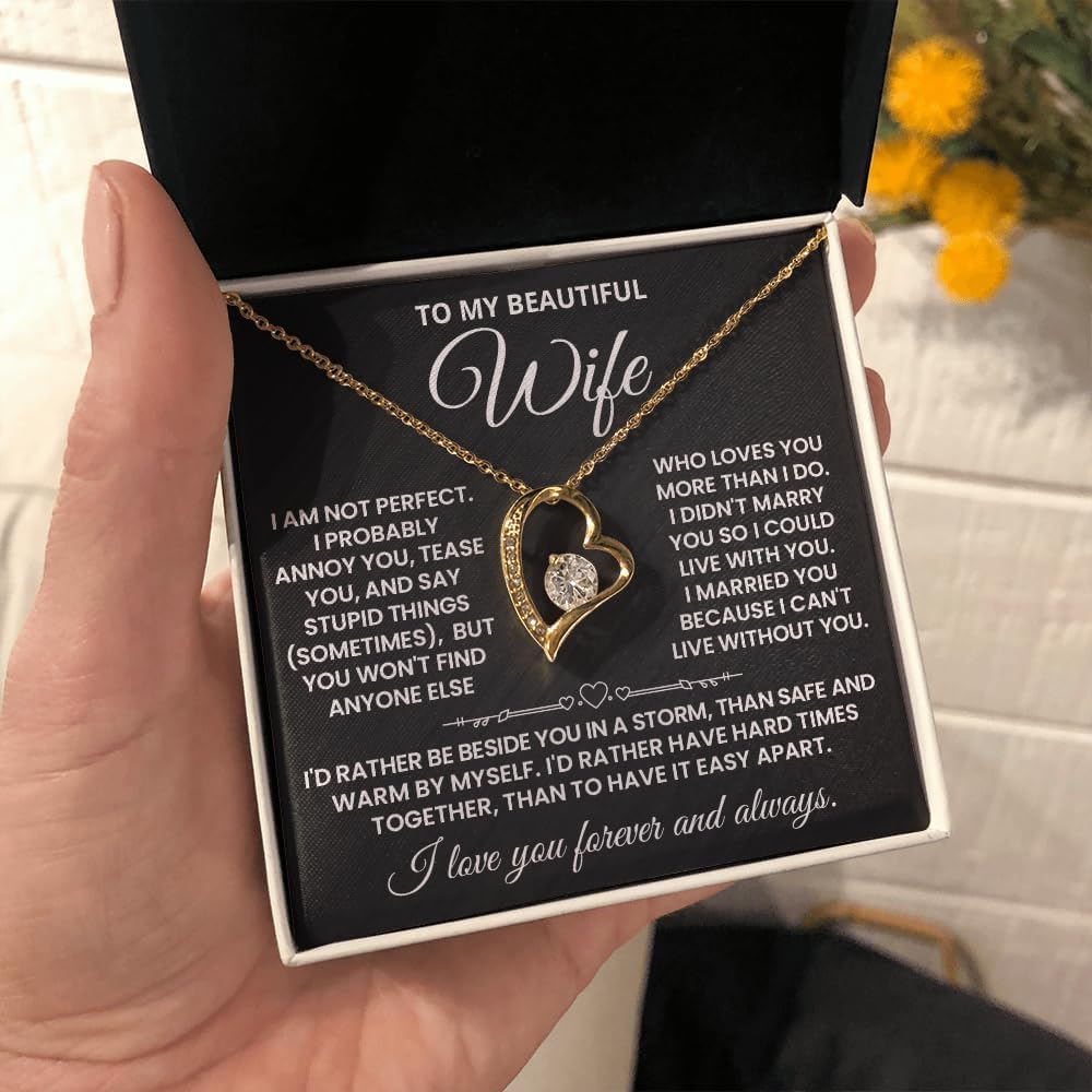 To My Wife Necklace From Husband, Necklace For Wife Anniversary Birthday Gifts From Husband, Jewelry Gifts Forever Love Knot Necklaces With Heartfelt Message & Elegant Box - Image 2