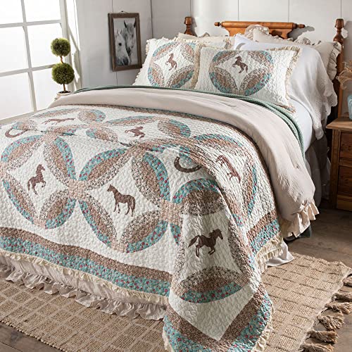 Western Horse Wedding Ring Quilt Set With Ruffle King Quilt Set #TOP1