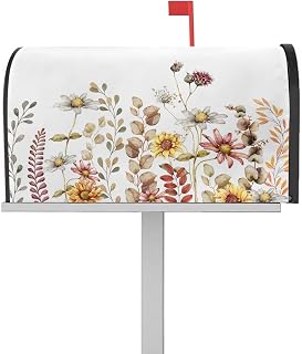 Mailbox Cover Magnetic Fall Eucalyptus Leaves Sunflower Farm Flower Mailbox Covers Standard Size 21x18in,Mailbox Covers Wrap Post Letter Box Cover for Garden Yard Outdoor Watercolor Blossom on White
