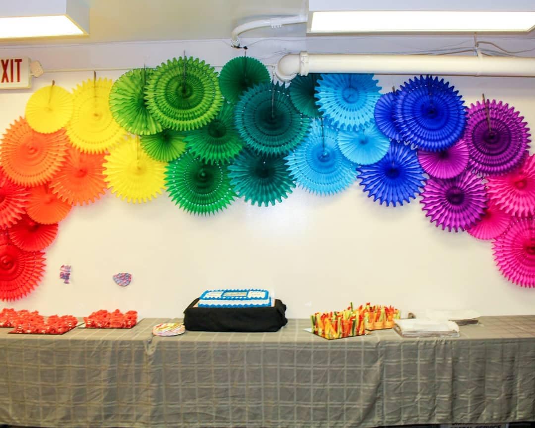 Large 21 Inch Rainbow Party Decorations (6 Fans)