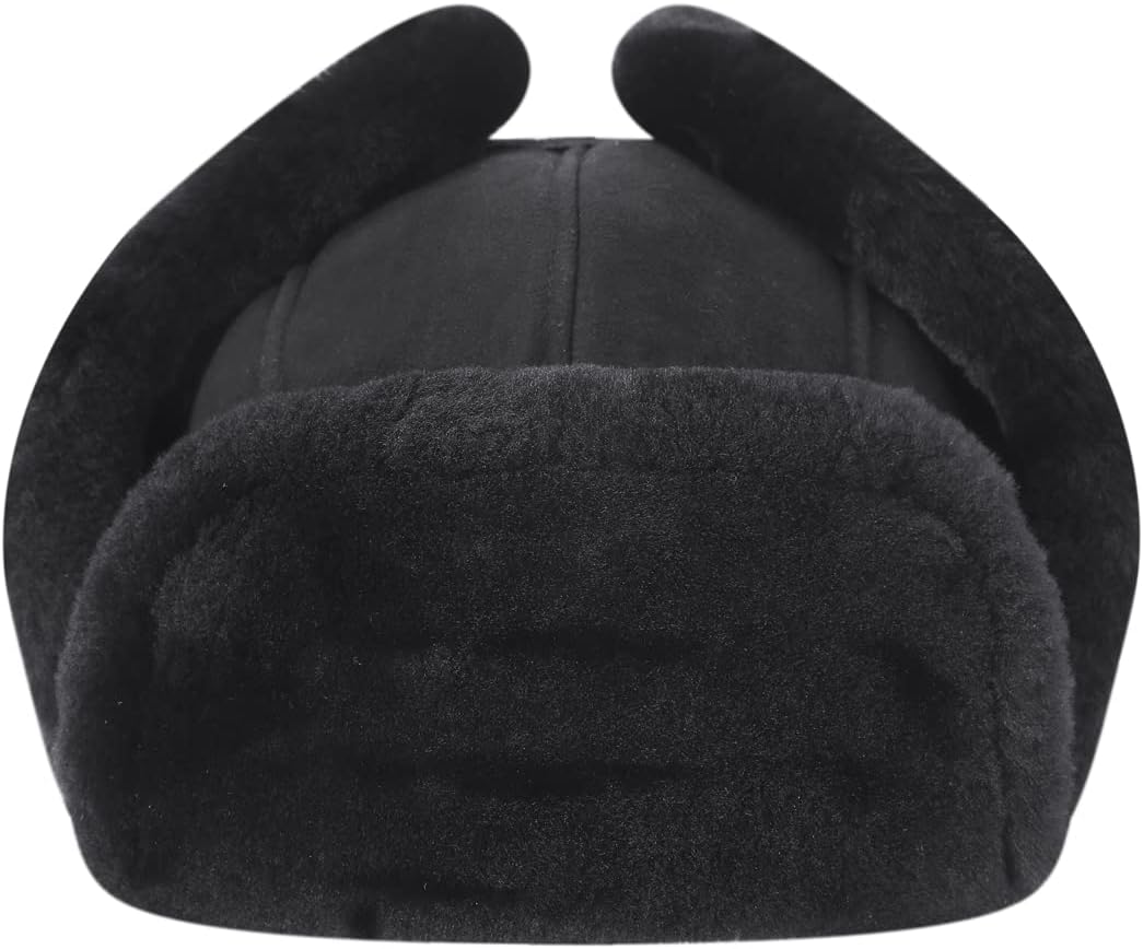 Harssidanzar Aviator Hat for Men Women Genuine Sheepskin Shearling Leather Winter Warm Trapper Hat CU603US - Image 7