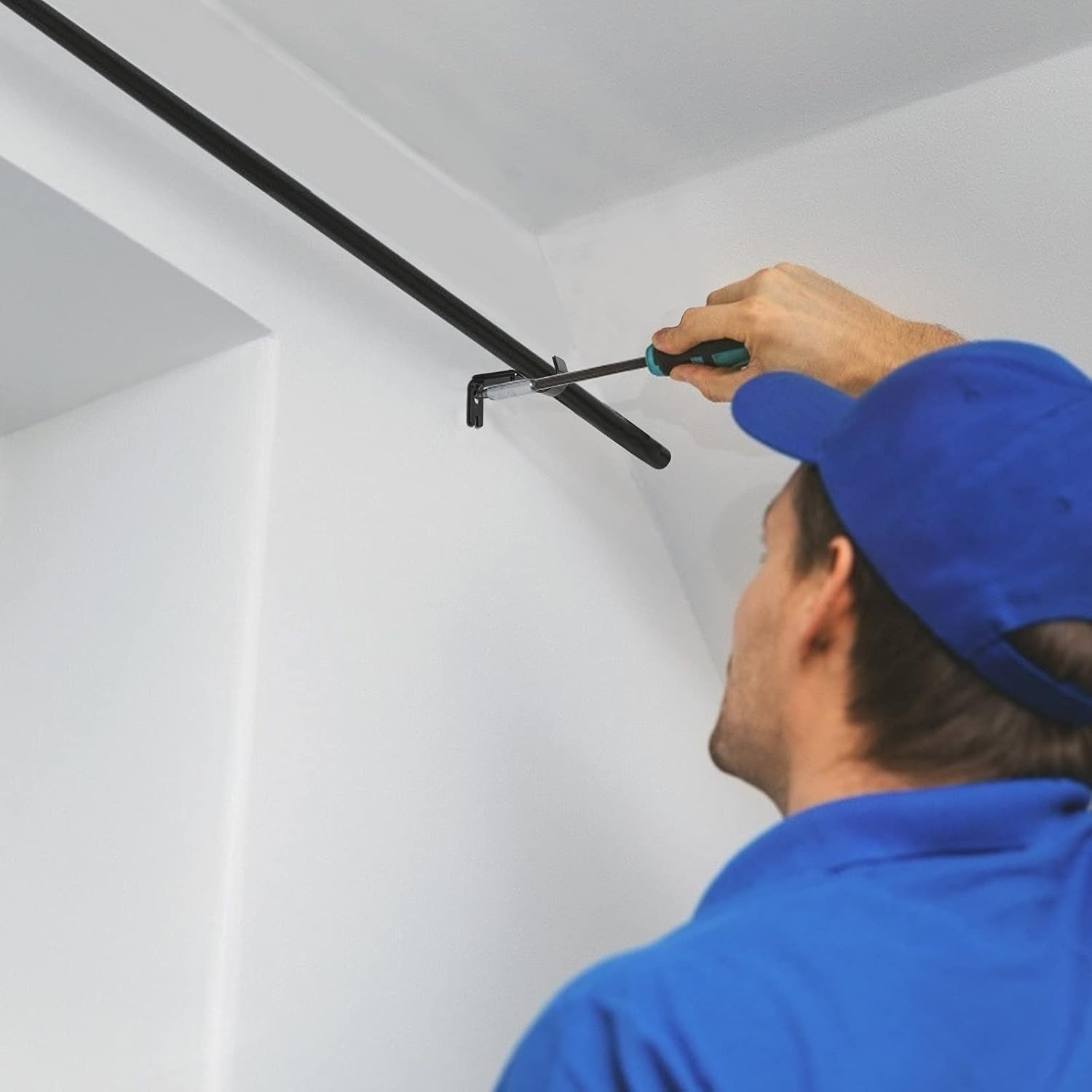 MEETANG Set of 4 Black Curtain Pole Brackets Adjustable Metal Curtain