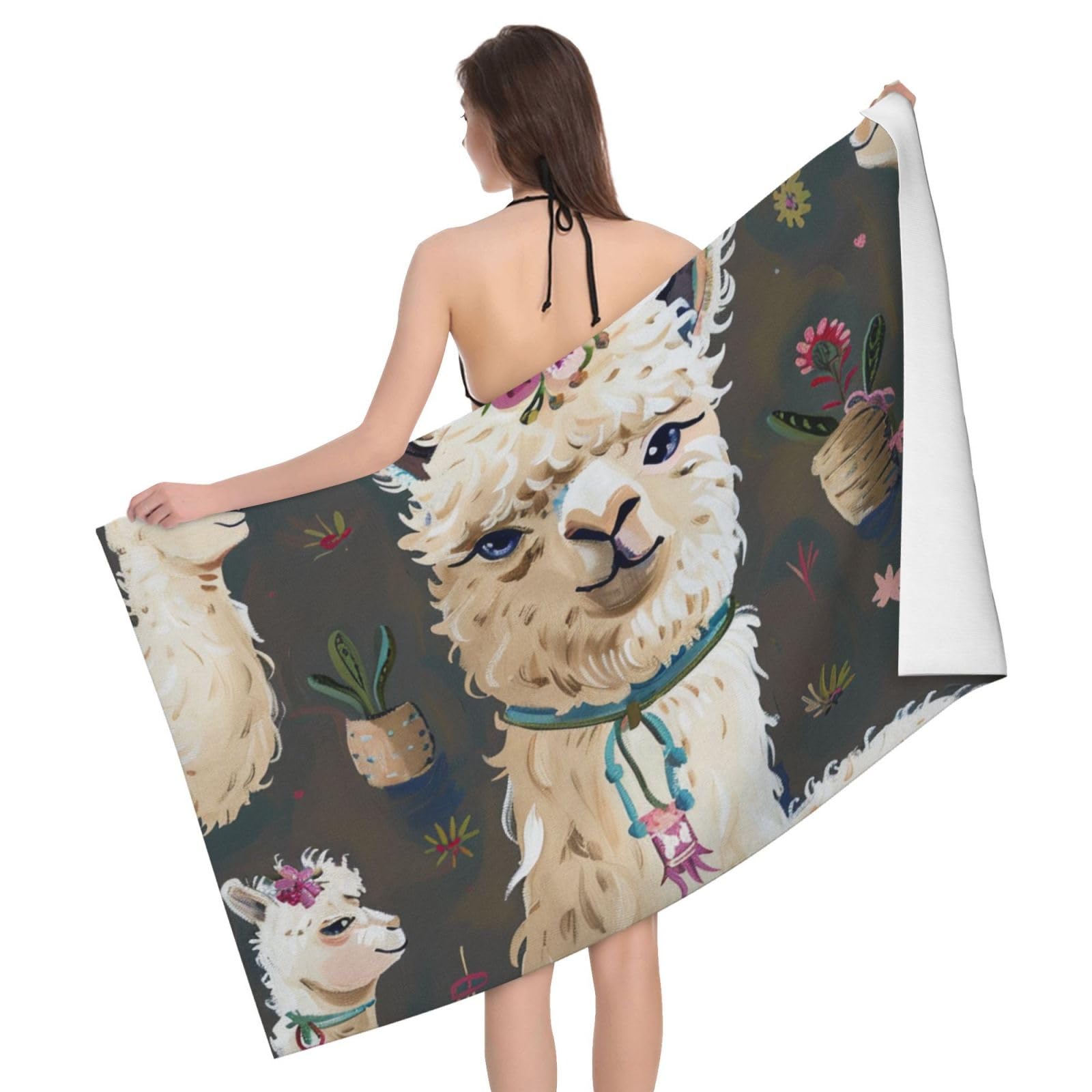 BWWHCCTI Alpaca Llama Printed Microfiber Quick Dry Bath Towel, Soft Beach Towels for Travel,Camping,Gym,Beach,Swimming,Yoga, 130x80 CM