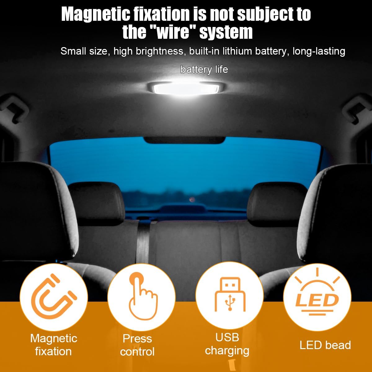 Car Interior Ceiling Roof Lights, 10LED Magnetic USB Rechargeable Vehicle Dome Lamp, Wireless Battery Powered Automotive Roof Lights, Universal for SUV Caravan Truck (Gray)