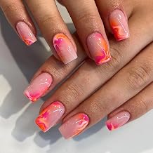 CurvLife Medium Square Marble Press On Nails, Pink, Soft Gel