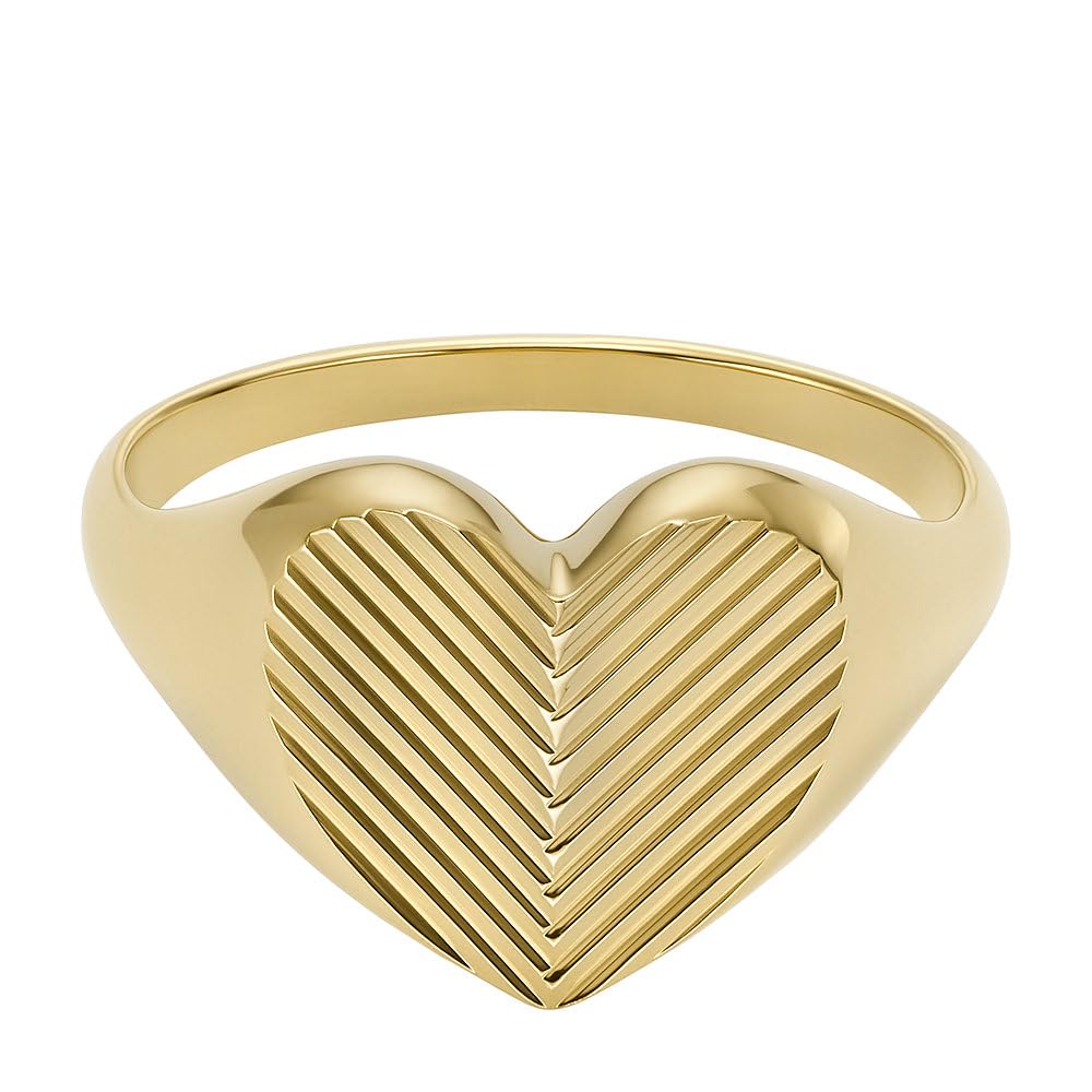 Fossil Damen-Siegelring Harlow Linear Texture Heart Edelstahl goldfarben, JF046557108