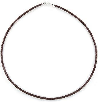 Collier Pour Homme En Cuir Tressé - Fermoir Argent Sterling 925 - Couleur Rouge Brun Antique - Neuf Sous Blister