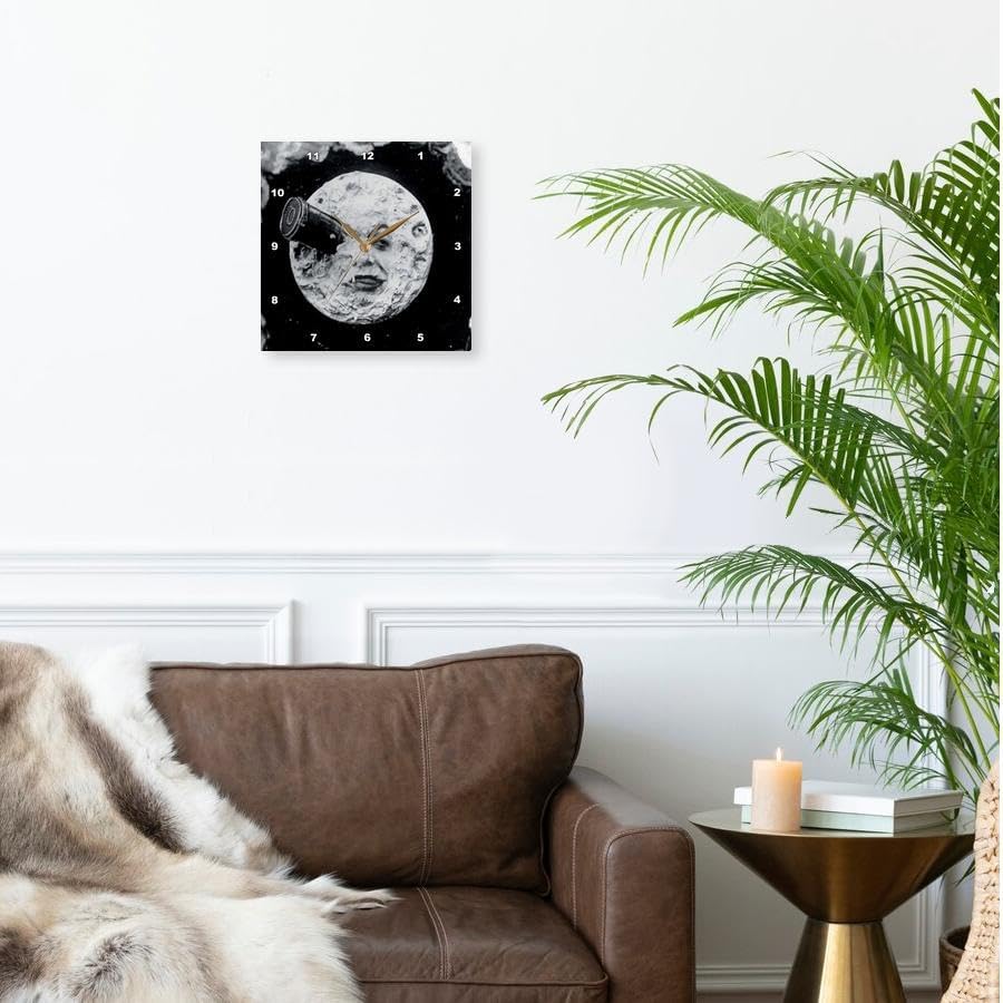 Miniatura 2 de 3dRose Reloj de pared silencioso - 15 pulgadas - Un viaje a la luna (negro y blanco) - Retro Sci Fi Vintage Cinema