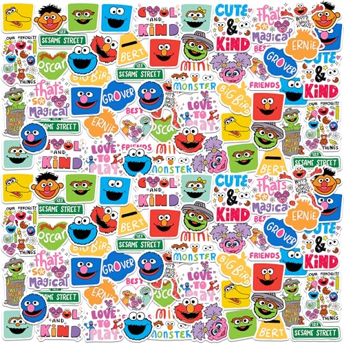 Sesame Street New on the Block 200ct Vinyl Large Deluxe Stickers Variety Pack – Iconic Designs for Laptop, Water Bottle, Tablet, Scrapbooking & Indoor/Outdoor Use