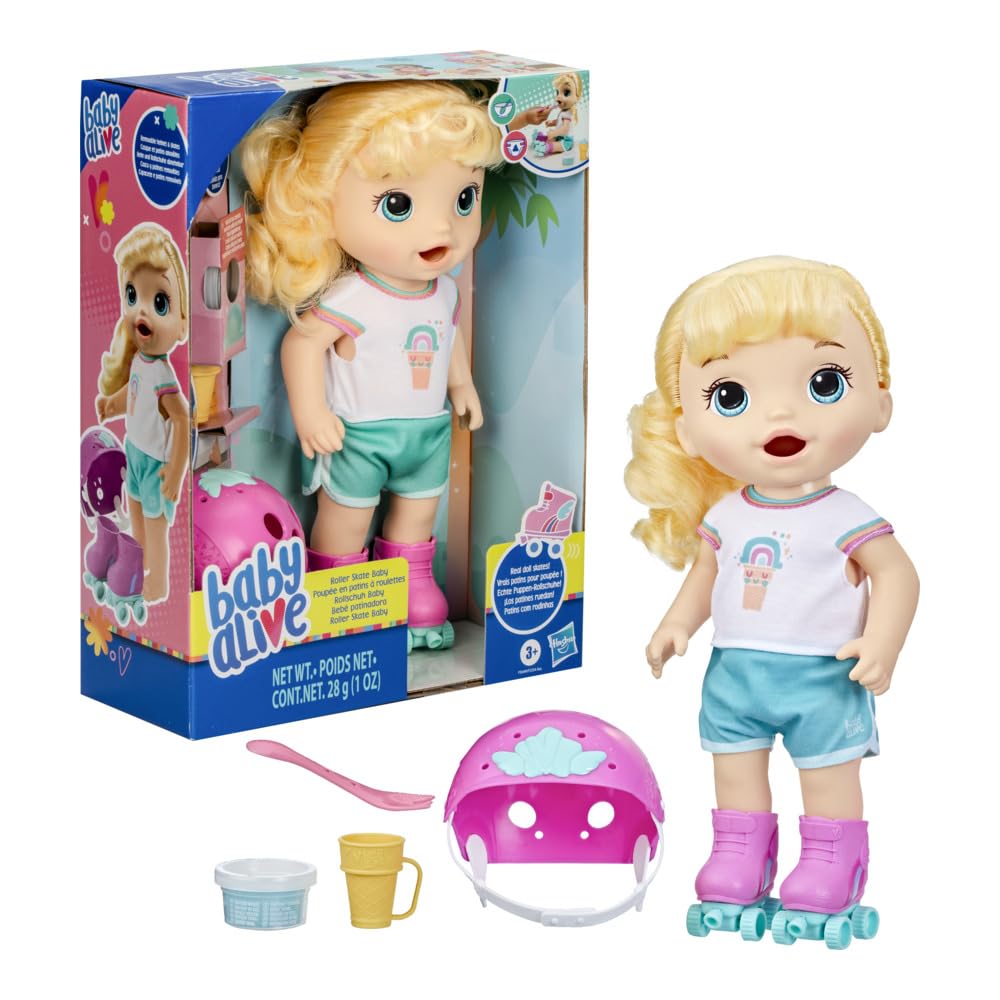 Roller Skate Baby 14-Inch Doll Blonde Hair, Blue Eyes Kids Toy for Boys and Girls