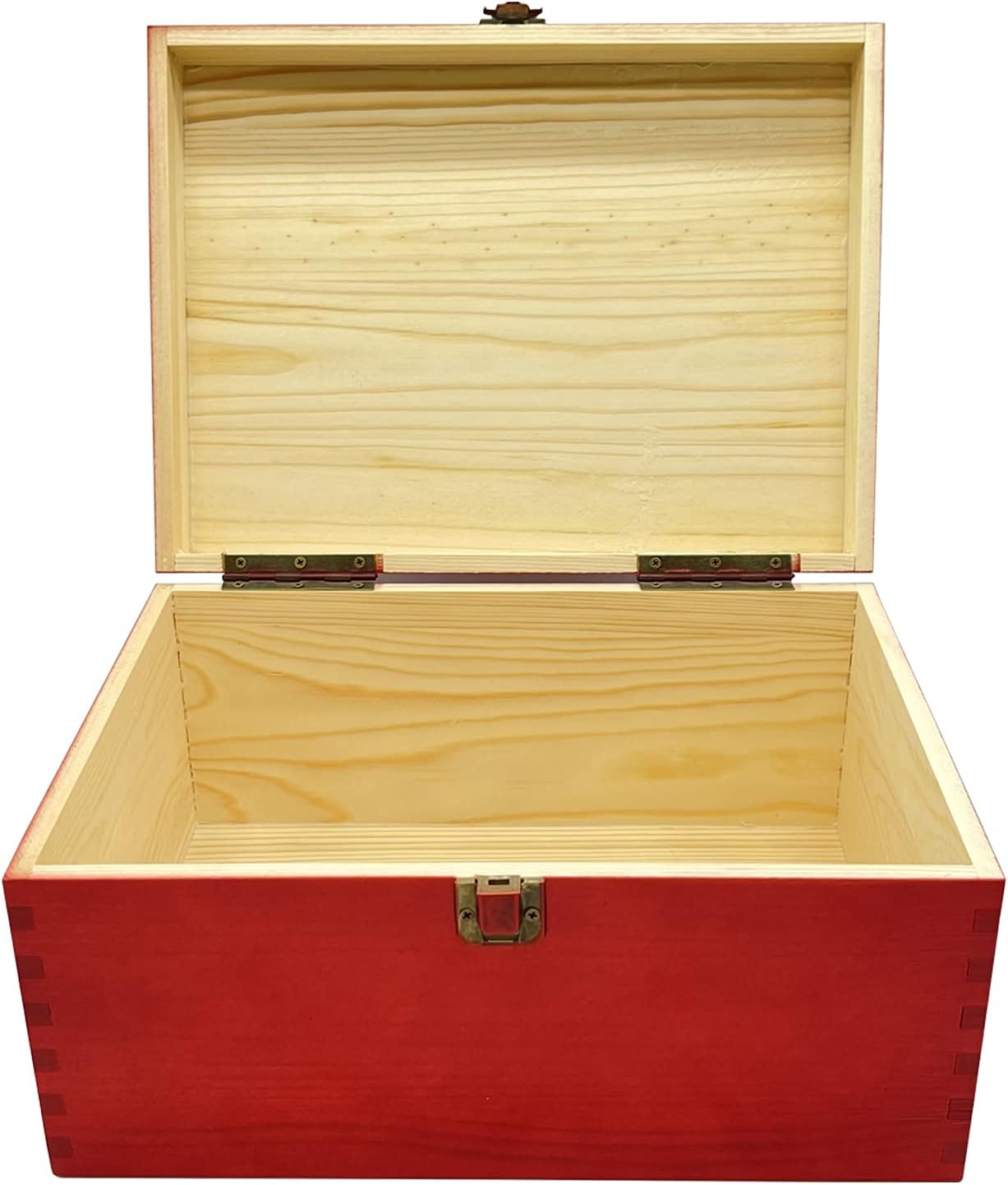 TWISTED ENVY RED Large Unfinished Wood Box with Hinged Lid and Front Clasp for Arts, Crafts, Hobbies and Home Storage, 10.62" x 7.87" x 5.51"