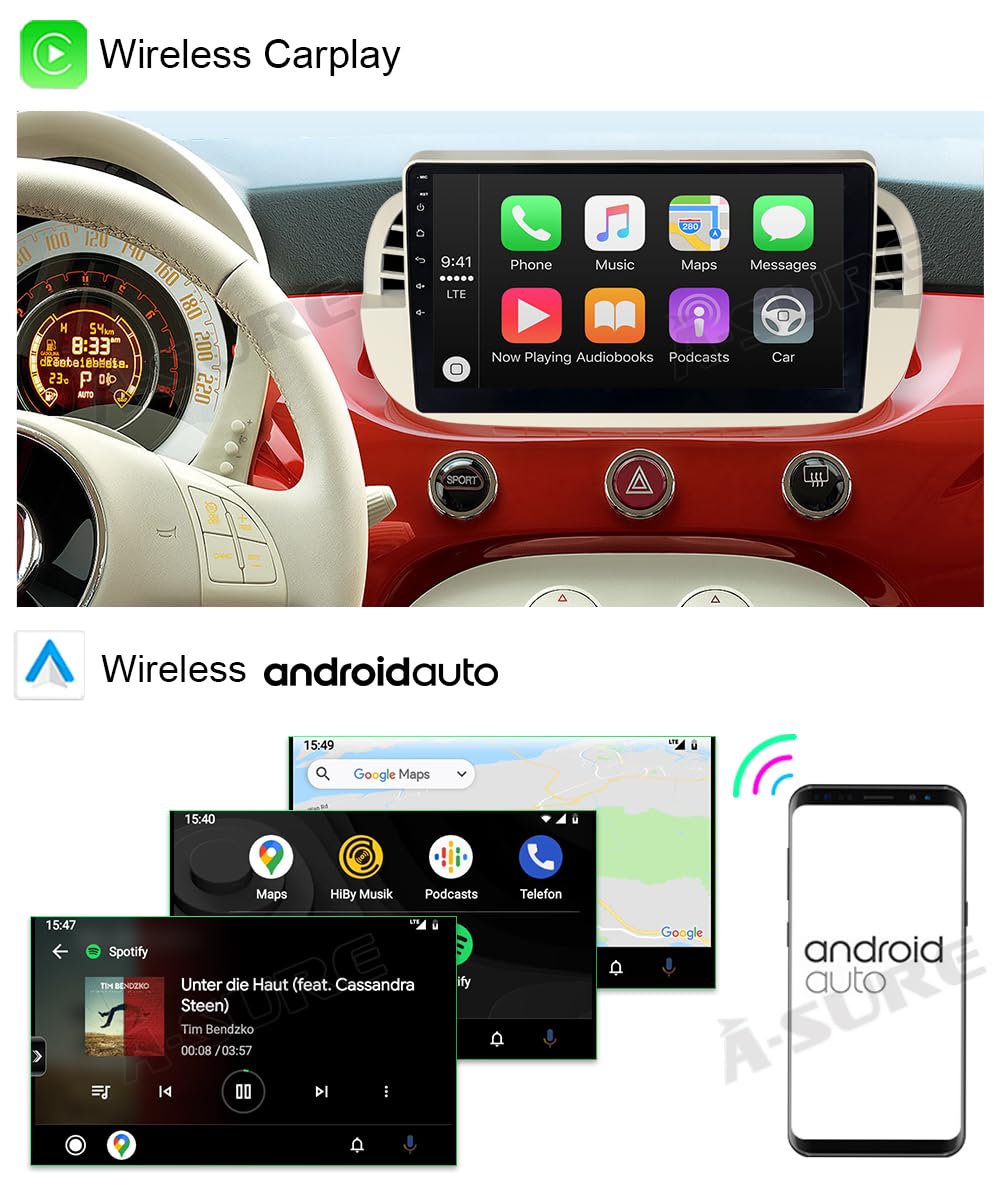 Hikity Apple Carplay Autoradio Für FIAT 500 2007-2015 Android 11 Doppel Din Stereo Auto Radio