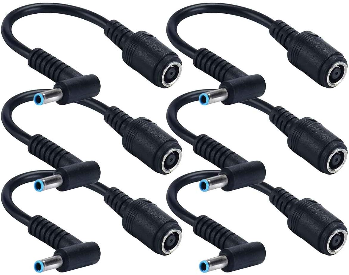 Tip Converter Adapter 7.4mm to 4.5mm Barrel Smart Blue tip Dongle Cable for Hp Charger 19.5v 45w 65w 90w 120w Stream Spectre Pavilion Envy Elitebook Split Chromebook - 6 Pack