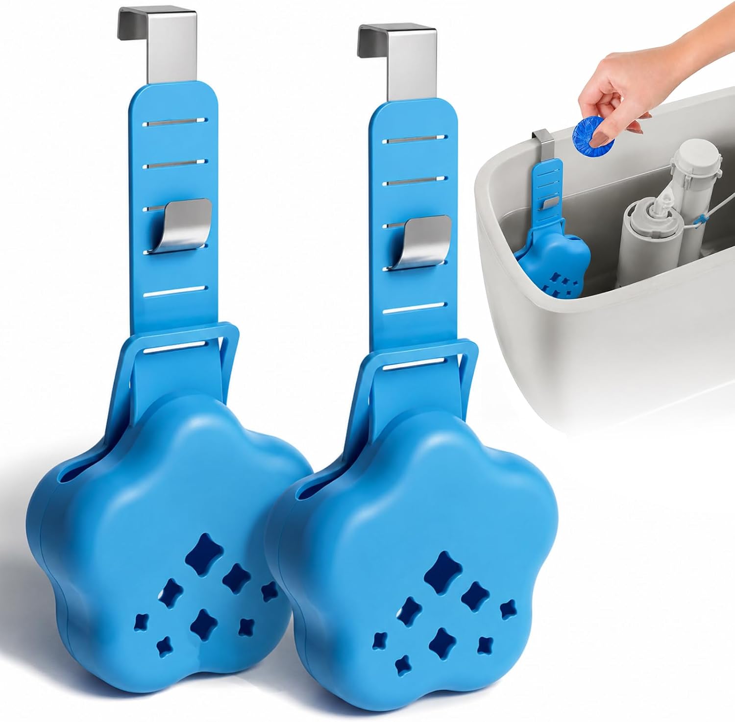 Suclain 2 Pcs Toilet Tank Tablet Holder Hanging Tank Bracket, Blue