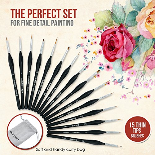 Detail Paint Brush Set, 15pcs Fine Miniature Paint Brushes Kit with Ergonomic Triangular Handle, Holder and Travel Bag, Perfect for Acrylic, Oil, Watercolor, Art, Scale, Model, Face, Paint by Numbers