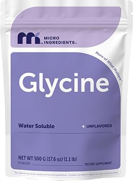 Micro Ingredients Glycine Powder, 500 g 1.1 Pounds, Glycine 1000mg Per Serving, Water Soluble
