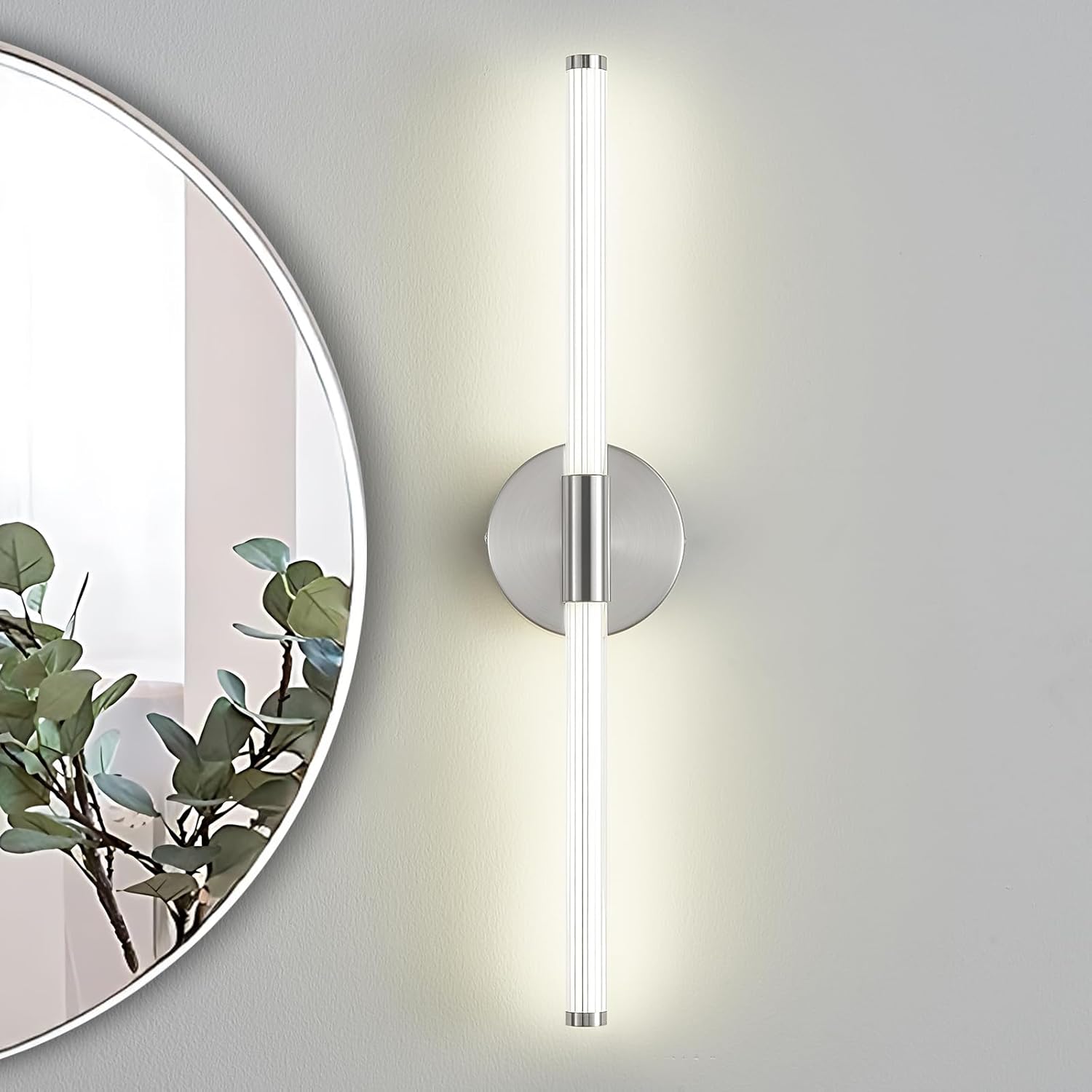 Lanhall LED Bathroom Light Fixture Modern Brushed Nickel Vanity Light Over Mirror Acrylic Wall Sconce Lights for Living Room, Bedroom, Bedside Brightness Dimmable 360° Full Lighting