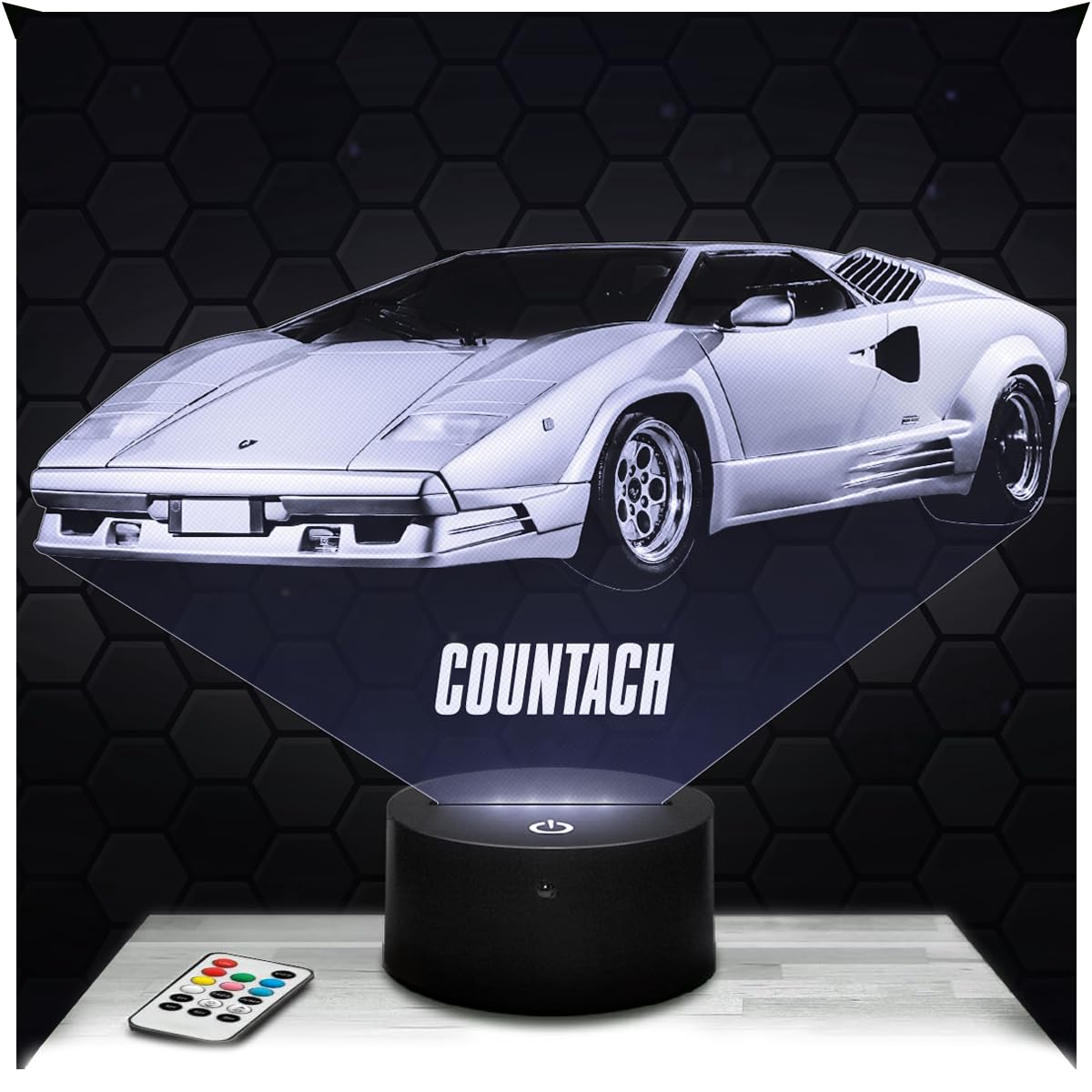 Lampephoto.fr - Car Countach 3D Lamp, Night Light 3D LED Illusion Lamp, Miniature Decoration Collection, Gift idea for Car Fan, Night Light for Children's Bedroom, Gift idea for Boys, Original Gift