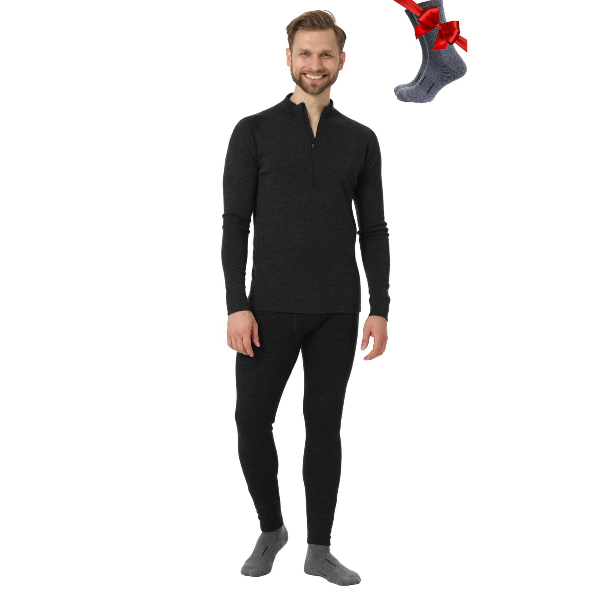 Merino.tech Merino Wool Base Layer Mens Set - Heavyweight, Midweight, Lite Merino Wool Thermal Underwear For Men Top, Bottom