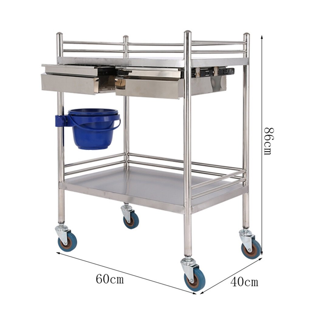 Peaceip Carro médico Carro de Tratamiento Acero Inoxidable Mesa de Instrumental/Vehículo quirúrgico vehículo médico/Cambio de vehículo Carro de Instrumentos/Cajón Doble Carro de Belleza