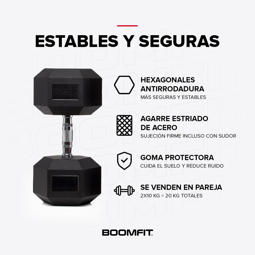 BOOMFIT Coppia di manubri esagonali 1-50 kg | Pesi da palestra in gomma silenziosi per home gym | Manubri professionali per uomo e donna | Ideali per CrossFit e allenamento a casa | Materiale robusto