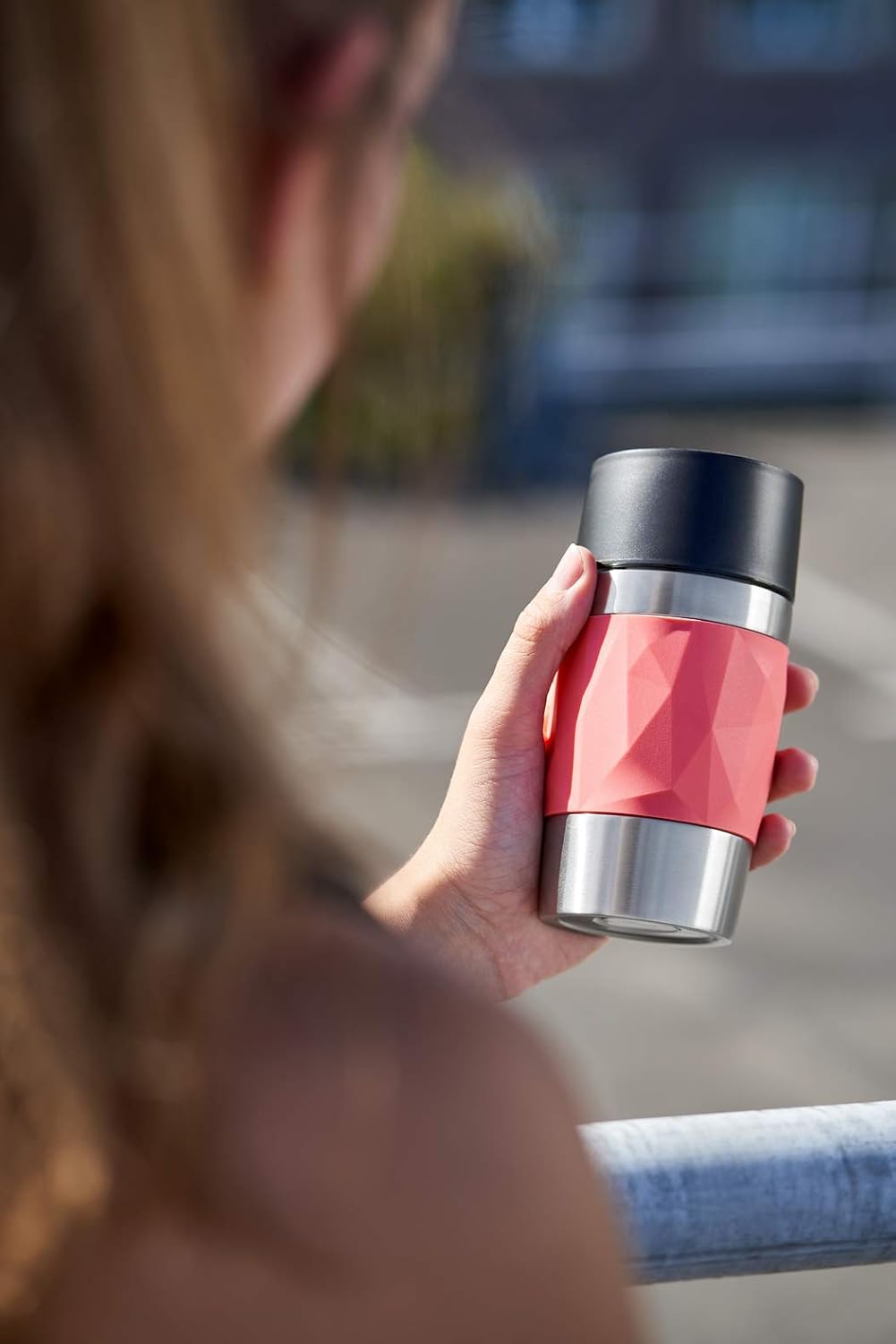 Emsa N21604 Travel Mug Compact Thermo/Insulated Stainless Steel Mug 0.3 Litres Hot 4 Hours Cold 8 Hours BPA Free 100% Leak Proof Dishwasher Safe 360° Drinking Opening Coral Red image 4