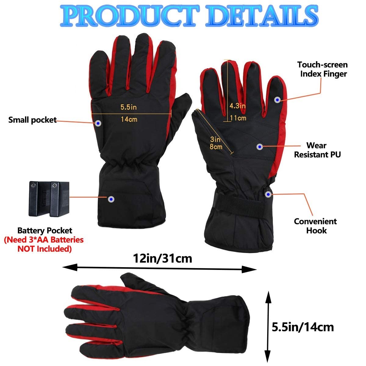CHEWYNP Guantes térmicos, Guantes térmicos con batería, Guantes de Mano cálidos de Invierno a Prueba de Viento para Mujeres, Hombres, Senderismo, Patinaje, esquí, Snowboard, Ciclismo y CAM