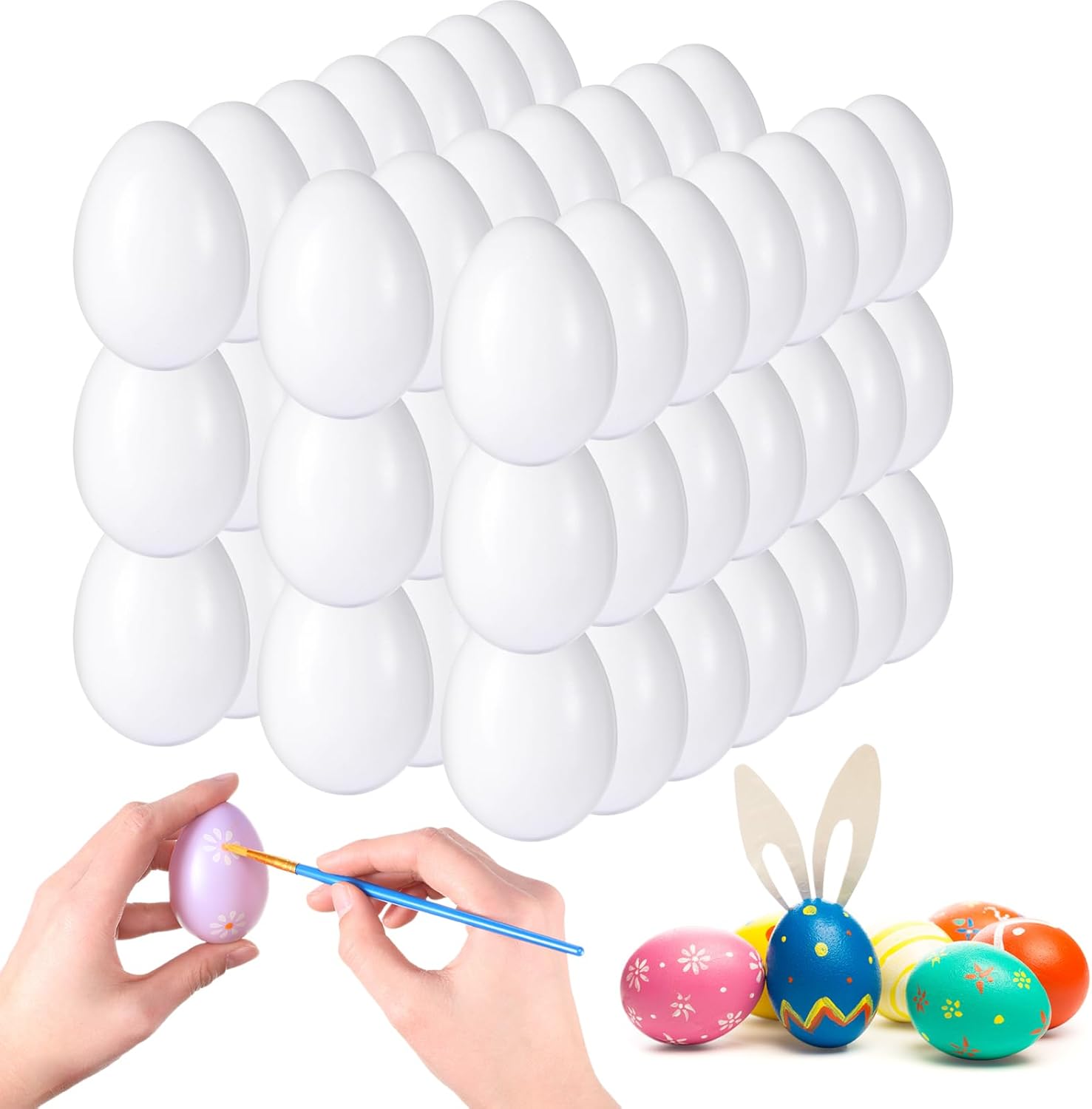 VioraWhite 200 Pcs Unpainted Easter Wooden Eggs Bulk Fake Wood Eggs to Paint for Crafts Faux Chicken Nesting Items for Easter Gifts Basket Fillers Home Kitchen Party Decor (White)