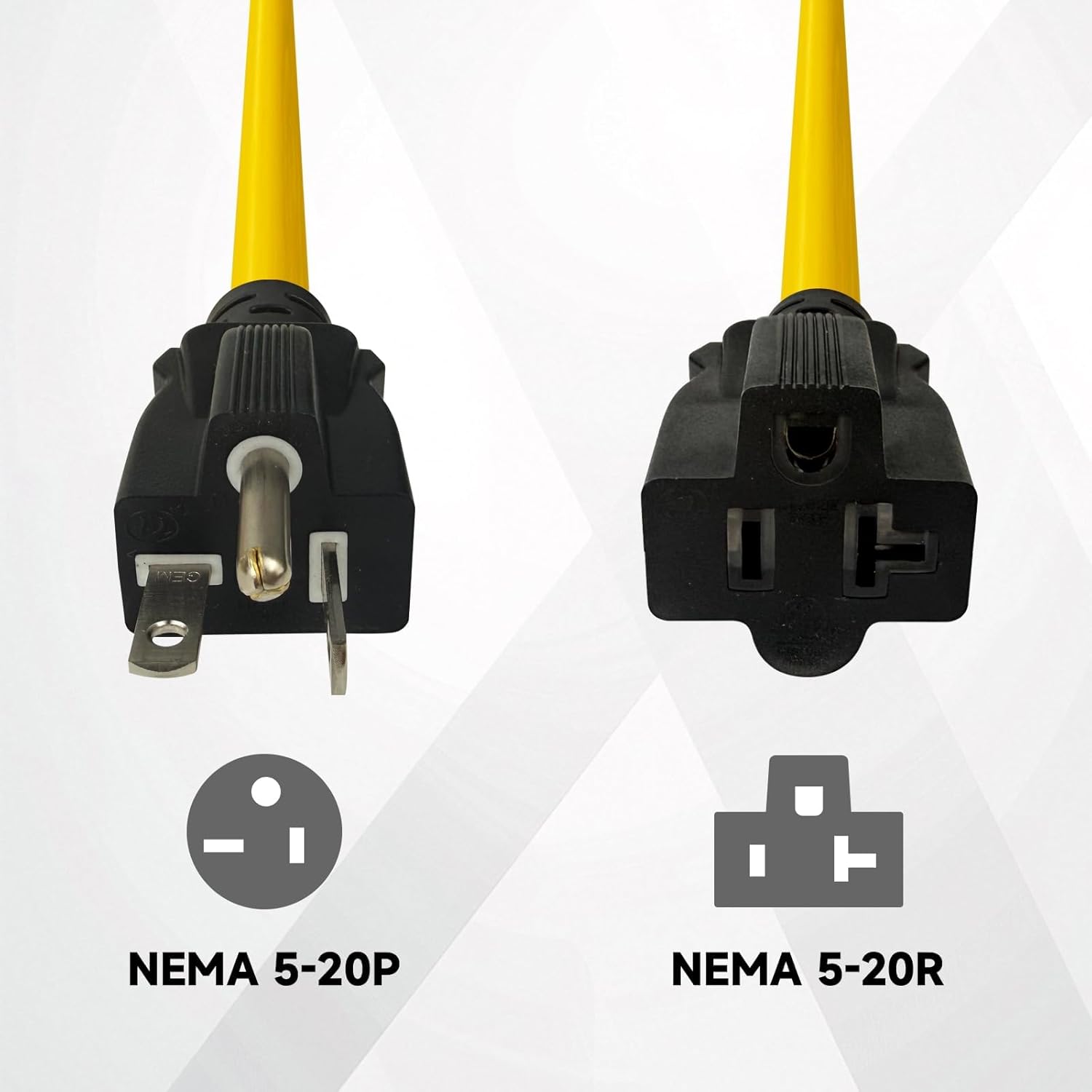 EP 50 Ft 12 Gauge Outdoor Extension Cord with T-Blade Plug, Heavy Duty NEMA 5-20 P/R Power Cord, 20A 125V 12/3 SJTW Cable for Lawn, Garden, Appliance, Yellow