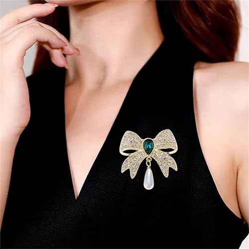 Miniatura 3 de coadipress Broche de lazo de perlas para mujer, brillantes diamantes de imitación de cristal con lazo, alfileres de cinta, ropa elegante, accesorios