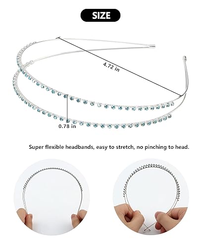 Miniatura 3 de Wecoe Paquete de 4 tocados nupciales de diamantes de imitación azul claro  Diademas de metal con hojas de mariposa de cristal para mujeres, niñas,