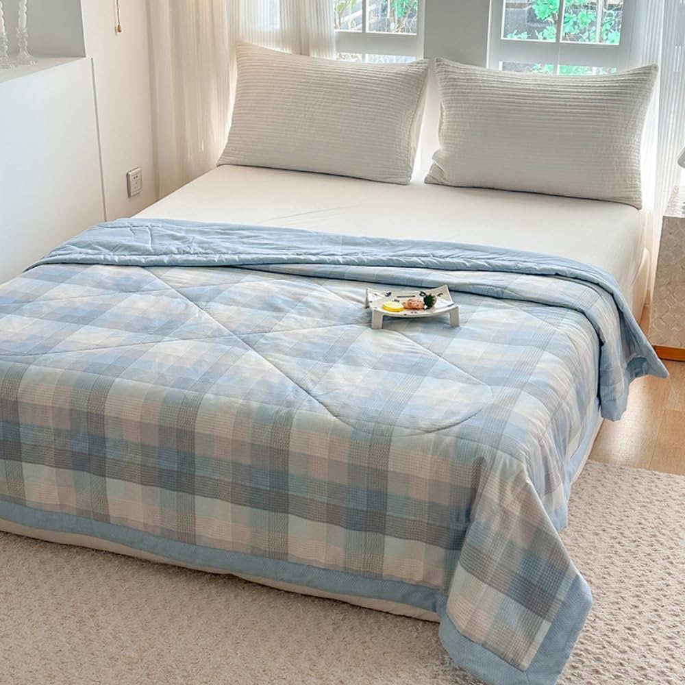 100% Baumwolle Bettüberwurf Steppdecke Tagesdecke Leichte Tagesdecken mit Präge Wohndecke aus Gesteppt Bettdecke für Einzelbett Doppelbett (Hellblau,200x230cm)